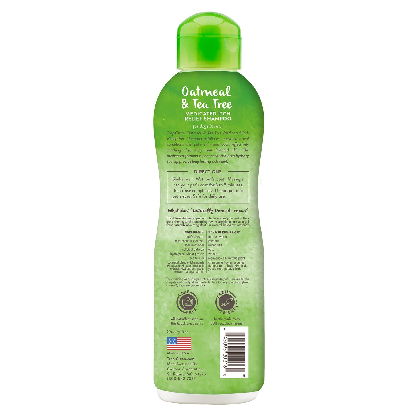 Tropiclean® Shampoo Medicado para el alivio del picazón, de Avena y hojas de Té para Perros y Gatos.